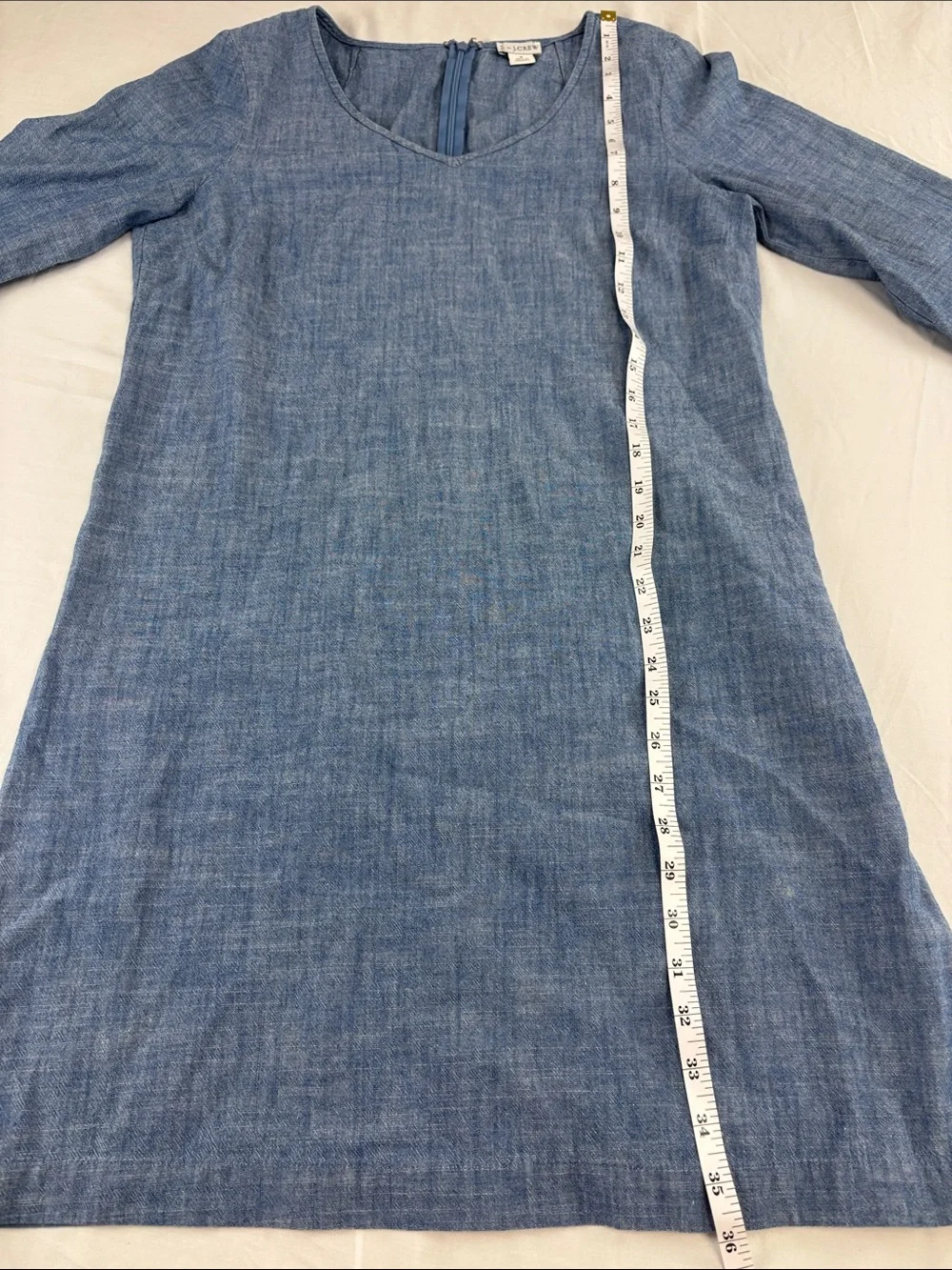 J. Crew Blue Chambray V-Neck Dress with Scalloped Sleeves